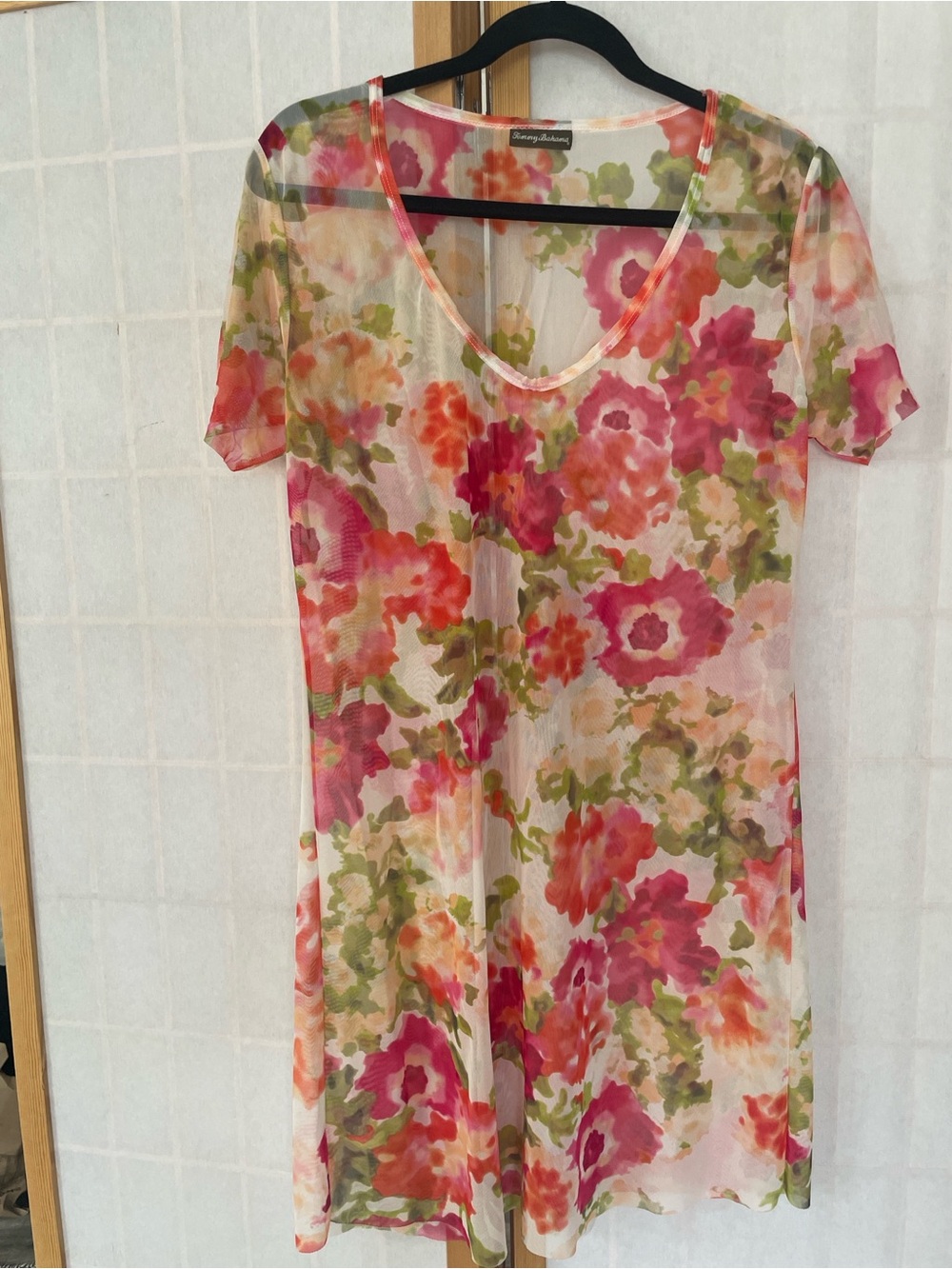 Tommy Bahama Pink and Green Floral Mesh Tunic